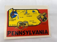 VINTAGE PENNSYLVANIA STATE SOUVENIR LUGGAGE TRAVEL WATER TRANSFER DECAL WESTERN picture