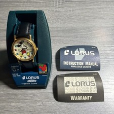 Vintage Disney Lorus Watch by Seiko V821-0370 Gold Case Black Band Lumibrite Fac picture