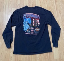 Vtg Harley Davidson NYC Twin Towers Long Sleeve Shirt 9/11 Tribute FDNY Sz L USA picture