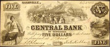 RARE 1855 DATED CENTRAL BANK OF TENNESSEE (NASHVILLE) $5.00 NOTE-HIGH GRADE picture