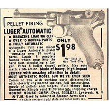 Pellet Firing Luger Automatic Honor House Corp Lynbrook 1974 Ad AG1-S17 picture