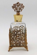 Vintage Antique French Gold Gilt Filigree Ormolu Crystal Glass Perfume Bottle picture