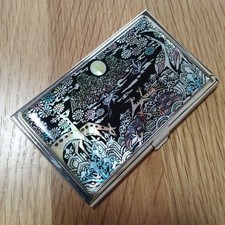Japanese Lacquered Raden Auspicious Patterns Metal Business Card Holder Case picture
