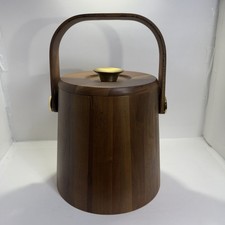 Vintage Mid Century Modern Vermillion Walnut Ice Bucket MCM Lily Tulip Liner picture