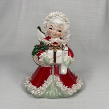 Vintage Napco Christmas Angel Spaghetti Trim Japan “Xmas Angel” Holding Presents picture