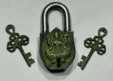 Vintage Brass Lord Shiva Antique Style Temple Padlock Keys - Decorative lock picture