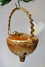 VTG Glass Crinkle Wire Glitter BIRD on NEST Feather Christmas Ornament Germany picture