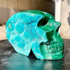 418G Natural Malachite silicon Quartz Crystal Skull Carved Stone Skeleton picture