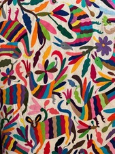 Otami Embroidered Textile : Mexican Upholstery Fabric: Multi color Folk Art picture
