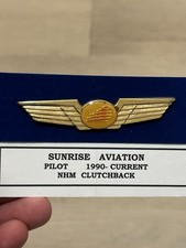 Vintage Sunrise Aviation Airlines Pilot Wings Connecticut Gold Tone Uniform Pin picture