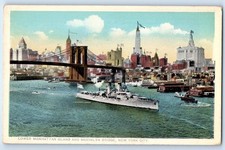 c1910's Lower Manhattan Island And Brooklyn Bridge New York City NY Postcard picture