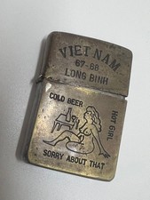 Vintage Vietnam Zippo Lighter 1967 1968 Long Binh Nude Girl Cold Beer Engraved picture