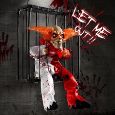 Screaming Halloween Decorations, Animated Halloween Decor,Clown Scary Skull Cage picture