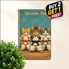 Funny Martial Arts Karate Kitten Tin Sign Humorous Cat Lover Room Wall Plaque picture