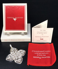 REED BARTON 1984 STERLING SILVER CHRISTMAS CROSS ORNAMENT 15g BOX POUCH SLEEVE picture