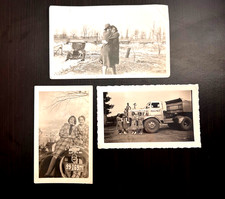 Set of 3 Vintage B&W Photos – 1927 Chevy Ad In, Ford Model T & Early Dump Truck picture