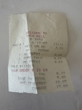 Collectible Vintage 1980s Taco Bell Receipt Move Prop Collector Item 1987 picture