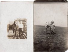 c1910 RPPC Lot of 2 Photos of Children w Pony & Dog Boy Girl Vintage Postcards picture