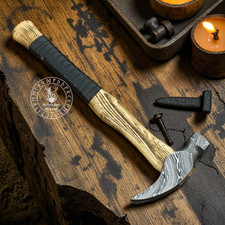 Hand Forged Damascus Steel Claw Hammer Viking Style Handmade Collectible Tool picture