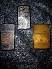 VTg Zippo Lighter Silver Solid Brass RARE Harris Flote Bote Promo Engraved Flora picture