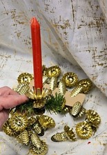 28 Vintage Swedish Gold Tin Pinecone Christmas Tree Clip On Candle Holders NOS picture