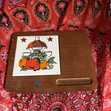 VTG 70's Charcuterie Board Fruit Tile Wood Tray Groovy Mod MCM Trivet * picture