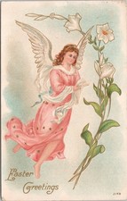 Vintage 1909 Easter Angel Lily Postcard Embossed Harvard NE Postmark Antique picture