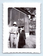 Old Vintage Photo MAN WOMAN COUPLE IN HAT BY HOUSE 1942 ANTIQUE SNAPSHOT picture