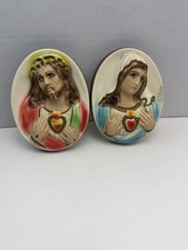 Vintage Mary Jesus Wall Plaques Chalk Ware  Religious See Note picture