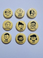 Vintage Peanuts Characters Pins Set of 9 COMPLETE 1960s Simon Simple Rare picture