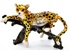 Bejeweled Cheetah Sitting on Branch. Hand Set Swarovski Crystals & Enamel. picture