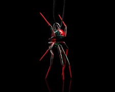 Christmas Hand Blown Glass Spider Pendant Red and Teal Lampwork Necklace picture