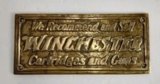 Vintage Winchester Guns Brass Advertising Plaque Sign Dealer Gunsmith Hunting picture