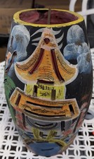 Vintage Hand Painted Colorful City Skyline Mexican Table Lamp Works picture