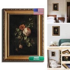 RETRART Vintage Gold Framed Autumn Floral Wall Art Prints 12x16 Inch picture