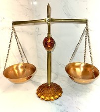 Vintage Princess House Amber Glass Brass And Copper Scales of Justice picture