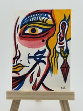 ACEO original art woman power strong Figurative contemporary 1/1 card deco girl picture