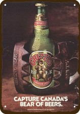 1985 GRIZZLY BEER Bottle in Bear Trap Vintage-Look DECORATIVE REPLICA METAL SIGN picture