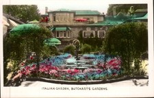 Victoria BC - Italian Garden, Butchart's Gardens - Hand Tinted RPPC - c1940s picture