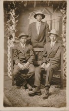Antique RPPC Postcard Three Young Men Suits And Hats Turlock CA 1910s picture