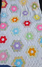 Vintage Grandmother's Flower Garden Quilt – Hand-Pieced & Hand-Quilted 1930s/40s picture