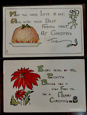 Lot of 2 A/s AMC~Arts & Crafts~ Christmas Postcards~Poinsettia~Plum Pudding~d801 picture