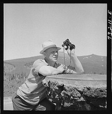 Lane County Oregon 1942 Tourist at Dee Wright Observation Point FSA Oregon picture