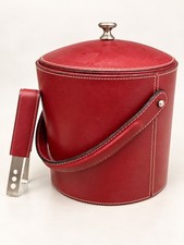 Vintage Red Leather Ice Bucket Barware MCM 8” picture
