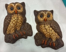 Vintage 1970s Retro Owl Wall Plaques Set of 2 Big Eye Wall Hangings Nature  picture