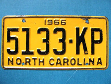1966 NORTH CAROLINA NC LICENSE PLATE TAG, ORIGINAL, VINTAGE, NICE picture