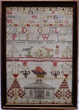 EARLY 19TH CENTURY SCOTTISH HOUSE & MOTIF SAMPLER BY AUGUSTA JANE STEELE - 1832 picture