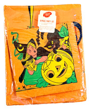 RARE vtg Beach Party Set Halloween napkin tablecloth NOS open witch pumpkin picture