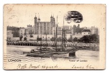 1909 Tower of London Thames River Boats RPPC Postcard Bombay to USA picture
