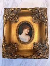 Antique Oil Portrait Young Woman Classical Beauty Gilt Rococo Frame 7.5x8.5β picture